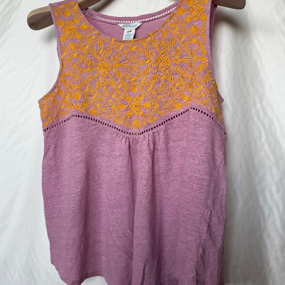 Sundance Sleeveless Top Pink w yellow embroidery W Medium
